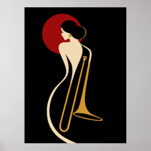 Póster Dama de Trombón Art Déco – Ilustración de Música d