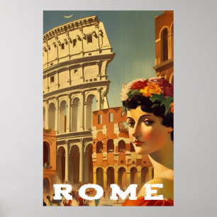 Póster Dama del Coliseo de Viajes a Roma Antigua Italia