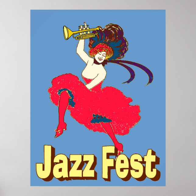 Póster Dama del Festival de Jazz con cuerno (Frente)