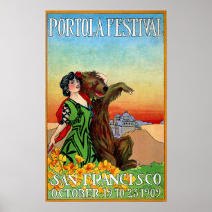 Póster Dama del Festival Portola con oso