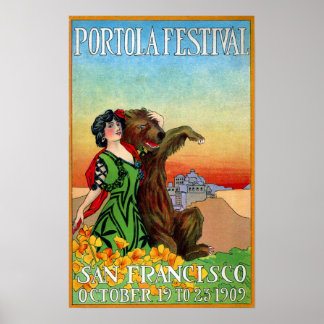 Póster Dama del Festival Portola con oso