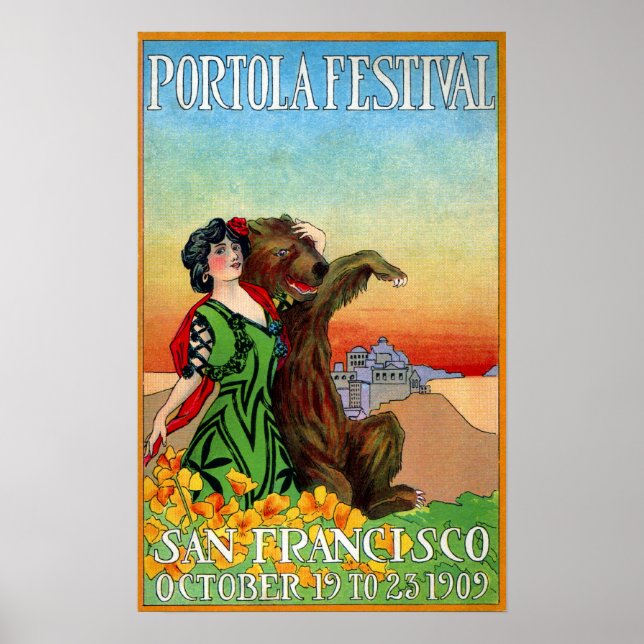 Póster Dama del Festival Portola con oso (Frente)