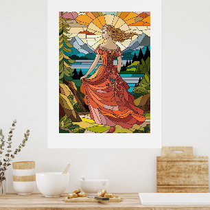 Póster Dama del Vista Escénico: Elegancia de vidrio manch