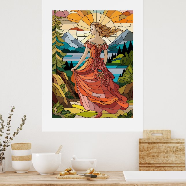 Póster Dama del Vista Escénico: Elegancia de vidrio manch (Cocina)