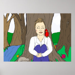 Póster Dama dibujada a mano meditando en el bosque