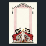 Póster Dama elegante en París Art Deco<br><div class="desc">Mujer elegante en París. Ilustracion Art Decó de 1924. El ilustrador francés Georges Barbier completó docenas de hermosos ilustraciones que representaban a los ruidosos 20 años en Francia. Elegant Lady in Paris presenta a una joven rubia sentada en un sofá mientras dos lugareños en túxedos coquetean con ella. La mujer...</div>