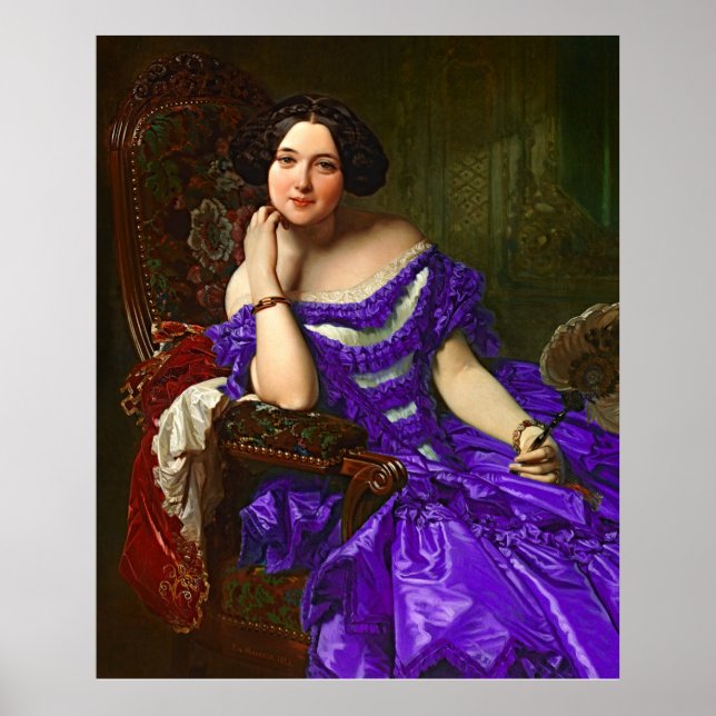 Póster Dama Elegante Vintage Con Vestido Violeta Azul (Frente)