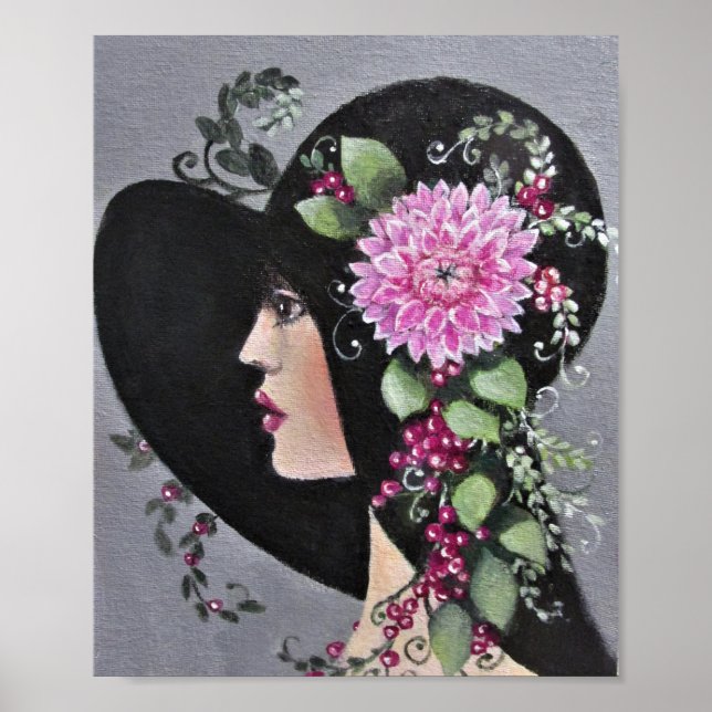 Póster Dama En Un Gorra Decorativo (Frente)