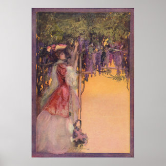 Póster Dama en un jardín de glicinia
