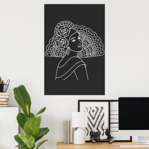 Póster Dama española de flamenco con abanico Dibujo de ar