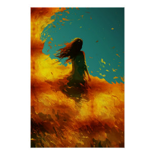 Póster Dama Etérea en un Campo Dorado