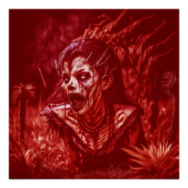 Póster Dama Ghoul Gruñendo Entre Plantas