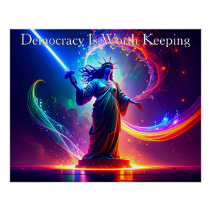 Póster Dama Guerrera Libertad La Democracia Vale La Pena