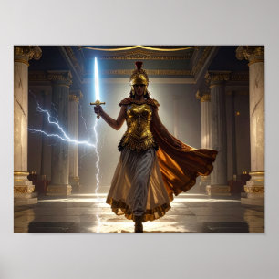 Póster Dama Libertad Diosa Atenea Guerrera USA Democracia
