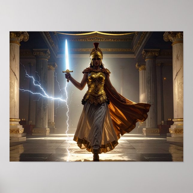 Póster Dama Libertad Diosa Atenea Guerrera USA Democracia (Frente)