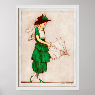 Póster Dama retro 1920 con vestido verde