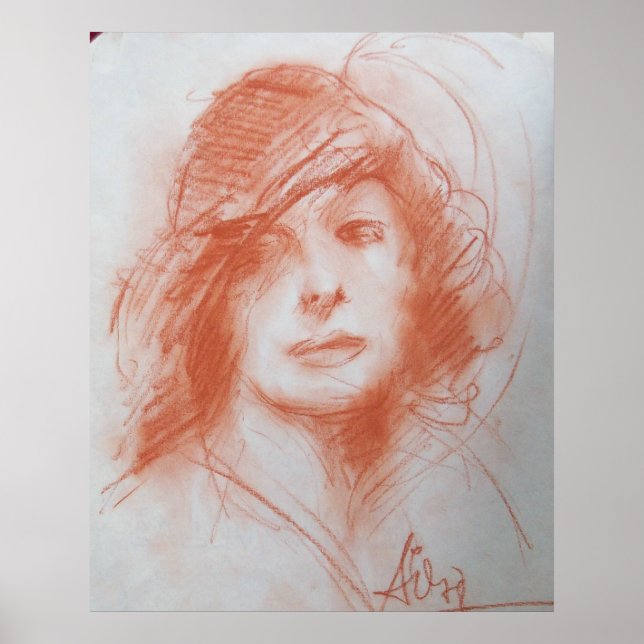 Póster DAMA ROMÁNTICA / Sepia marrón (Frente)