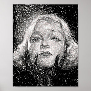 Póster Dama rubia con guantes negros abstracto original