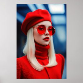 Póster Dama rubia en rojo