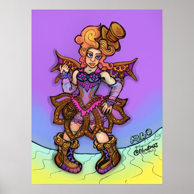 Póster Dama Sassy Steampunk Con Sombrero De Copa Alta Y A (Frente)