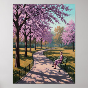 Póster Dama "Solitaria" En El Banco Del Parque