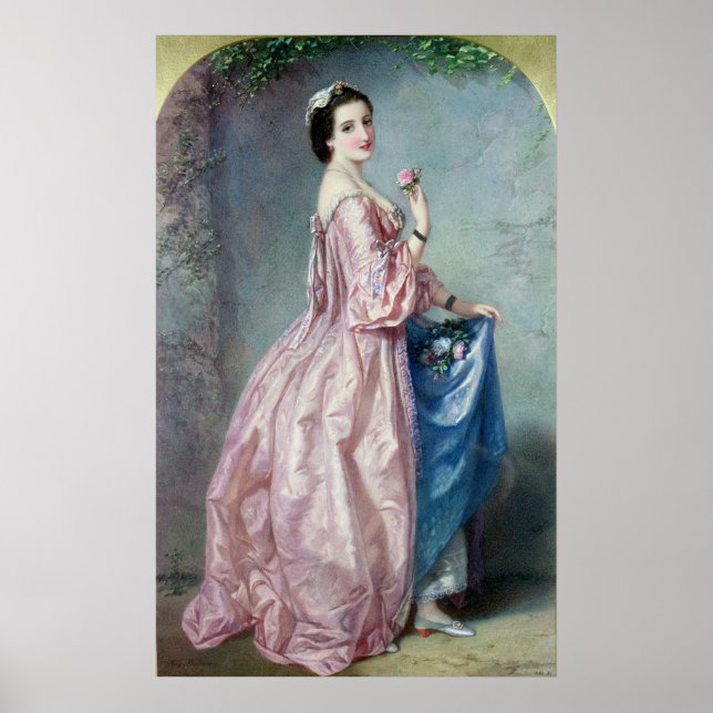 Póster Dama sosteniendo flores en su Petticoat (Frente)