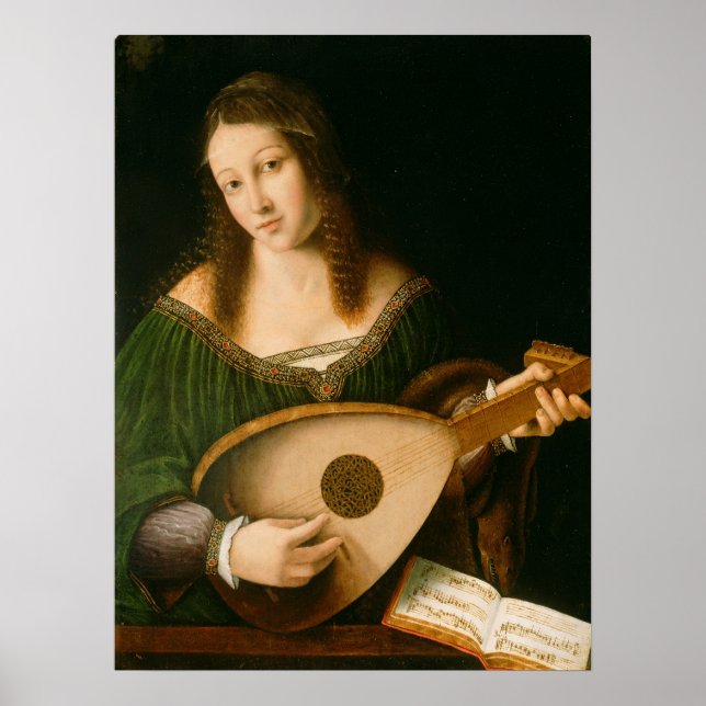 Póster Dama tocando un laúd (Frente)