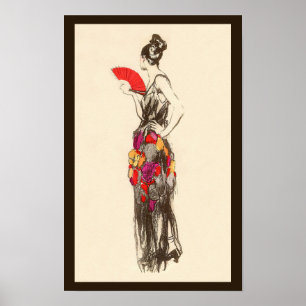Póster Dama Vintage de la Moda con un Vestido de Primaver