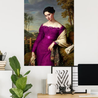 Póster Dama Vintage Hermosa en Rosa Fucsia