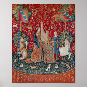Póster Dama y Tapiz Medieval Unicornio Audición