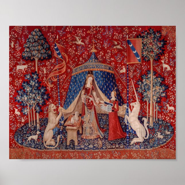 Póster Dama y Tapiz Medieval Unicornio Deseo (Frente)