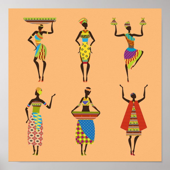 Póster Damas africanas tribales con ropa tradicional colo (Frente)