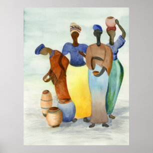 Póster Damas africanas y ollas de arcilla