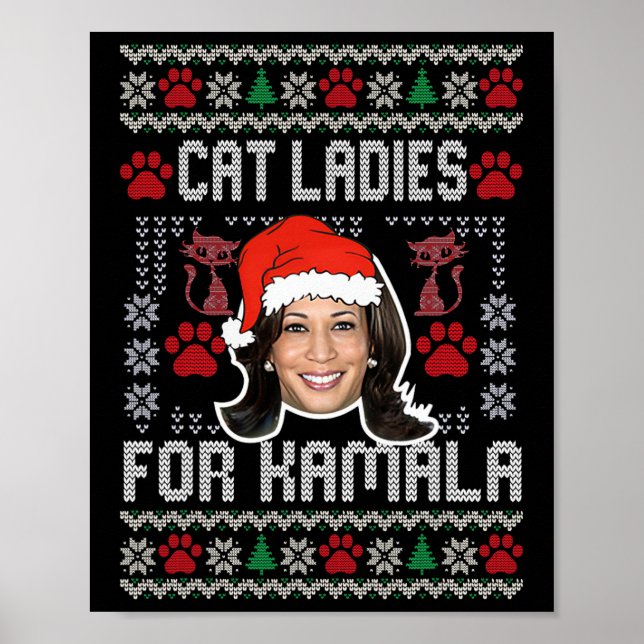 Póster Damas De Gato Para Kamala Santa Navidades Señora P (Frente)