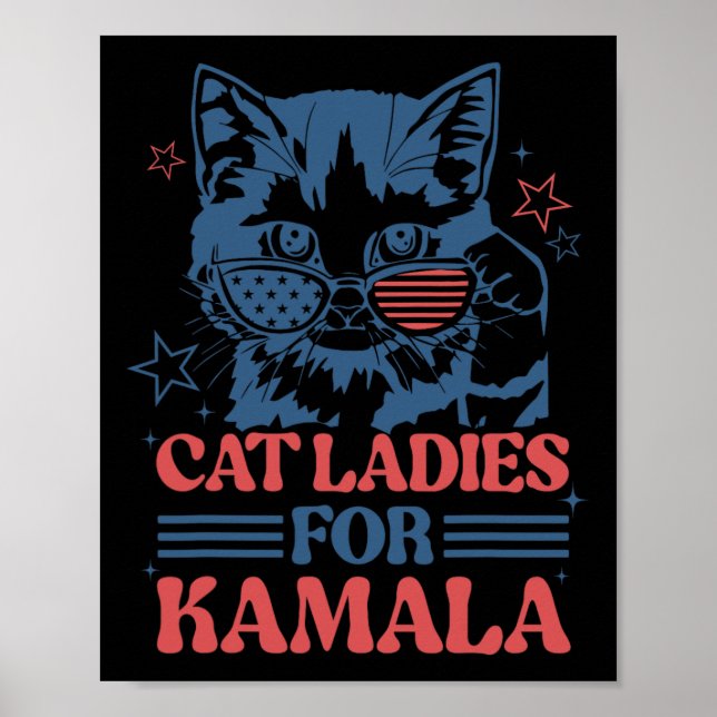Póster Damas De Kamala, Divertido Gato Presidente Kamala- (Frente)