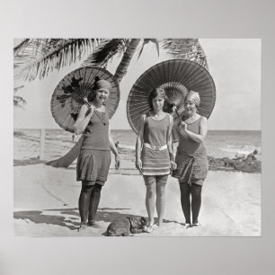 Póster Damas en la Playa, 1920. Foto Antigua