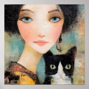 Póster Damas & Gatos – Colección de Retratos Vintage 1