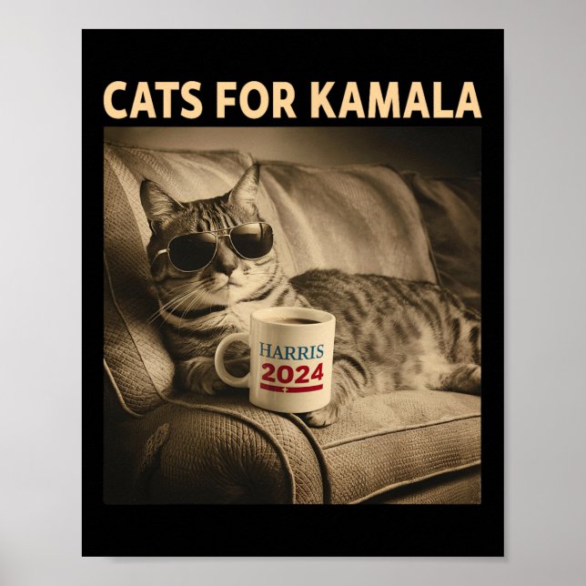 Póster Damas Para Kamala, Divertido Gato 2024 Presidente  (Frente)