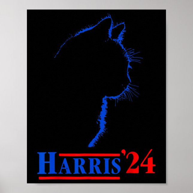 Póster Damas Para Kamala, Divertido Gato 2024 Presidente  (Frente)