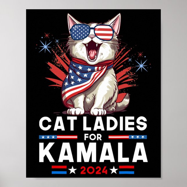 Póster Damas Para Kamala Funny Cat 2024 Presidente Kamala (Frente)