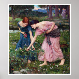Póster Damas recogiendo rosas, John William Waterhouse