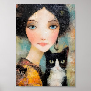 Póster Damas y Gatos – Colección de Retratos Vintage 1