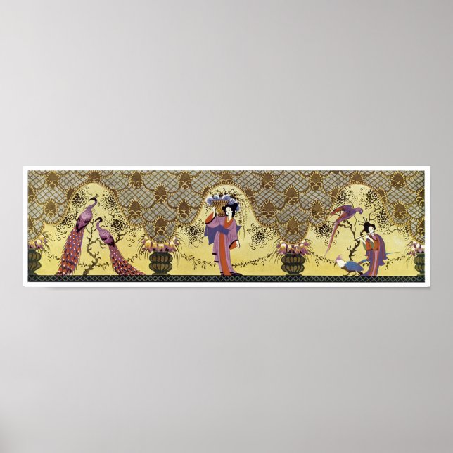 Póster Damas y pavos reales japoneses estilo Art déco (Frente)