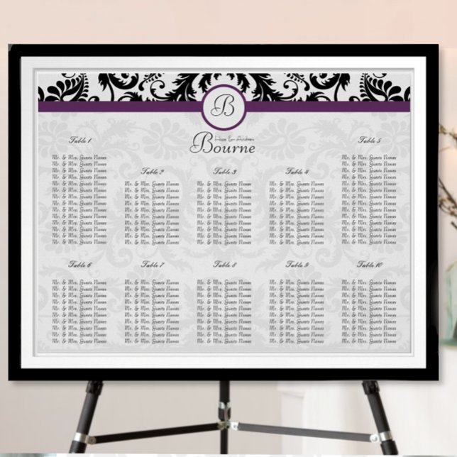 Póster Damasco floral blanco y negro con acento púrpura (Subido por el creador)