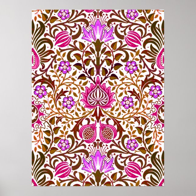 Póster Damasco floral jacobino, rosa, violeta y marrón (Frente)