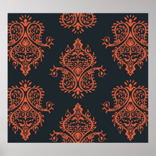 Póster damasco oriental: patrón de cosecha mediterráneo.