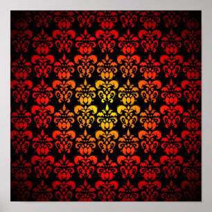 Póster Damasco rojo, amarillo y negro