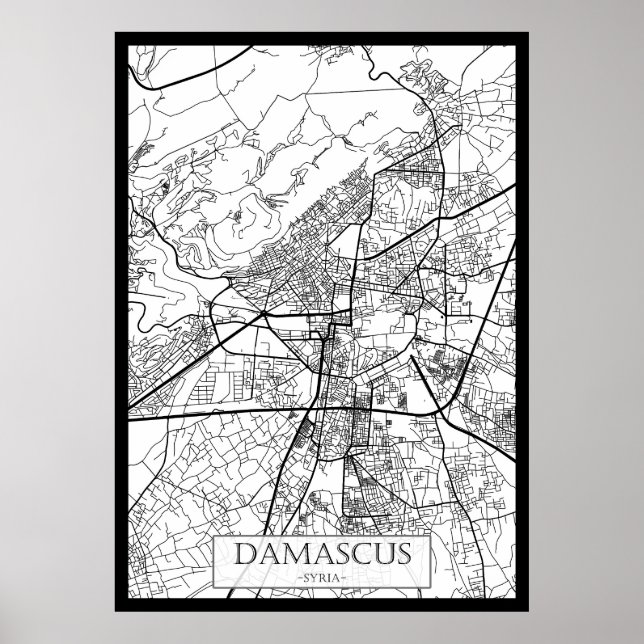 Póster Damascus Syria City Map (Frente)