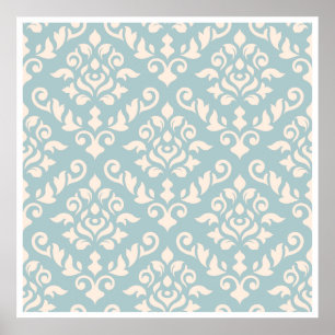 Póster Damask Baroque Pattern Cream on Blue