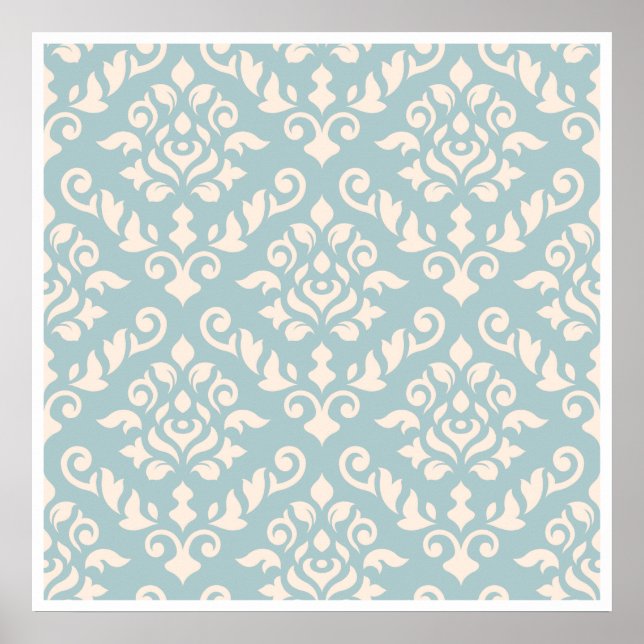 Póster Damask Baroque Pattern Cream on Blue (Frente)